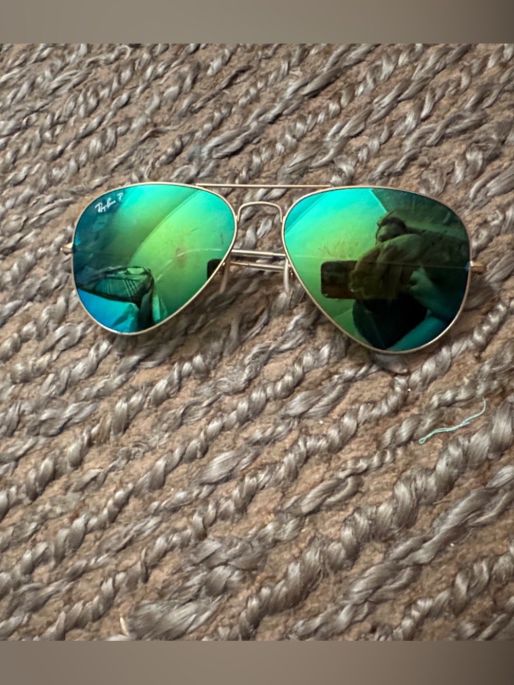 Ray-Ban Gold Frame Sunglasses with Green Mirrored Lenses